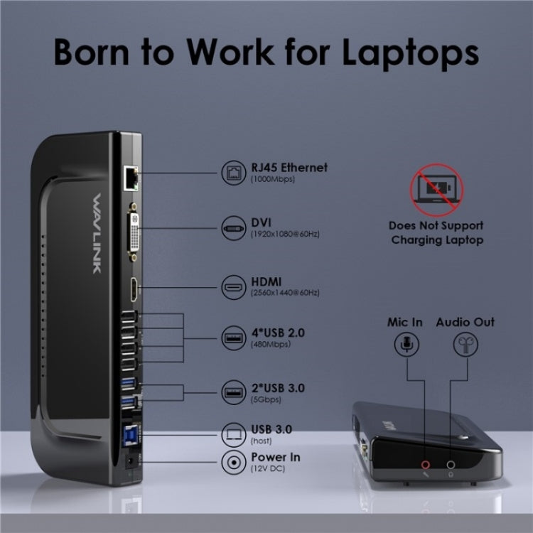WAVLINK UG49DK4 Universal Laptop Docking Station Dual Monitor Supports DVI / HDMI / VGA, UG49DK4