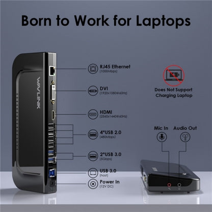 WAVLINK UG49DK4 Universal Laptop Docking Station Dual Monitor Supports DVI / HDMI / VGA, UG49DK4