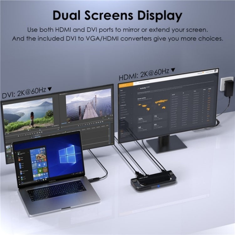 WAVLINK UG49DK4 Universal Laptop Docking Station Dual Monitor Supports DVI / HDMI / VGA, UG49DK4
