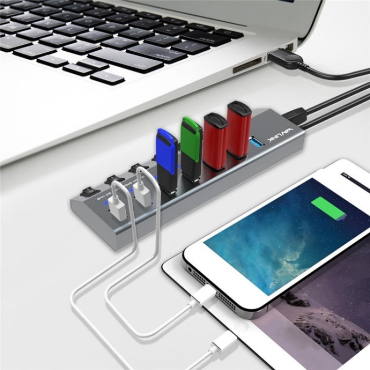 WAVLINK UH3076 5Gbps 7-port USB 3.0 Hub with Independent Switch and LED Indicator, UH3076