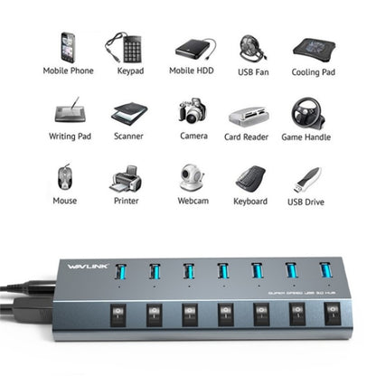 WAVLINK UH3076 5Gbps 7-port USB 3.0 Hub with Independent Switch and LED Indicator, UH3076