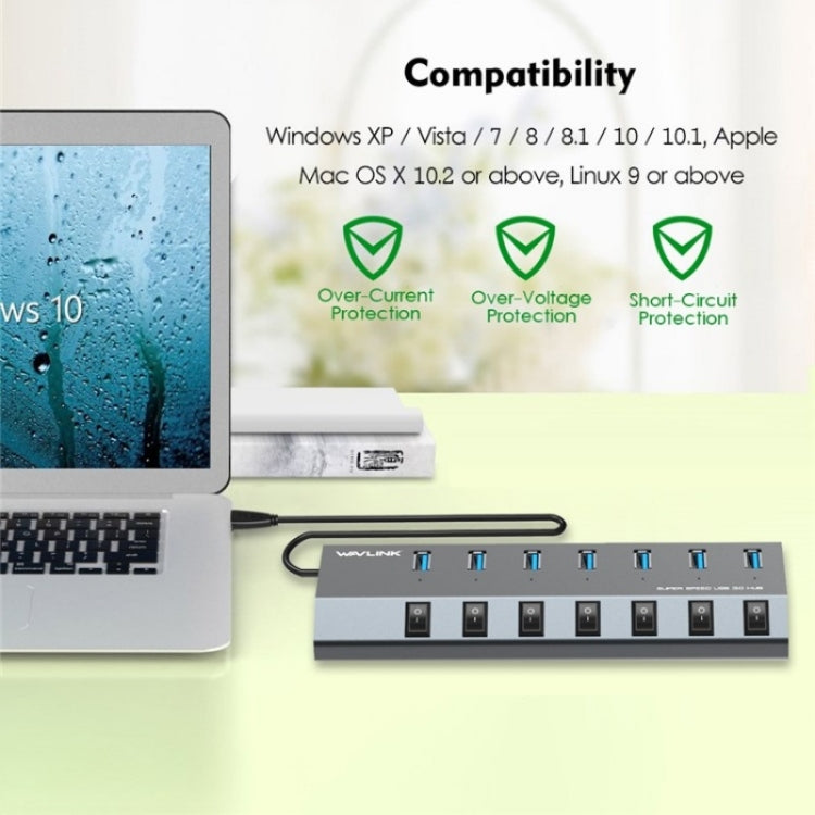WAVLINK UH3076 5Gbps 7-port USB 3.0 Hub with Independent Switch and LED Indicator, UH3076