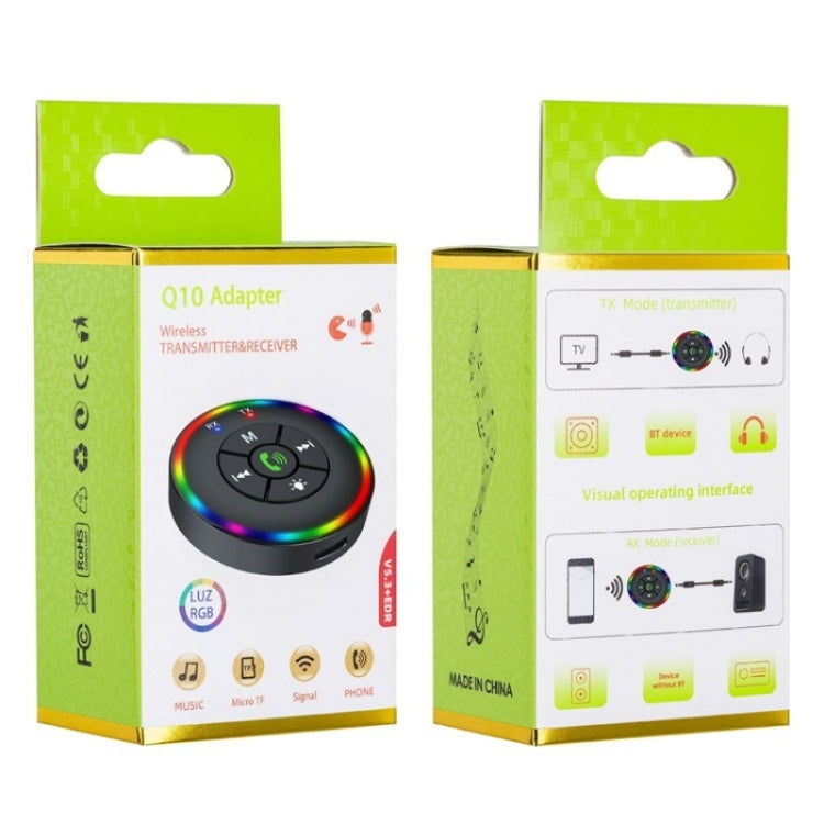 Q10 With Colorful Lamp 2-in-1 Bluetooth 5.3 Wireless Transmitter / Receiver MP3 Player Adapter, Q10