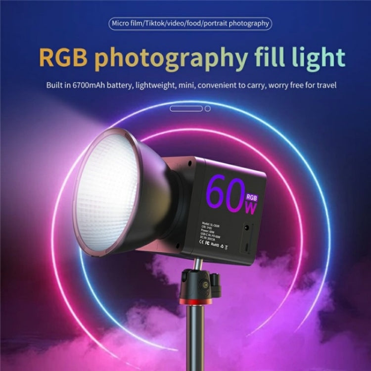 C60R 60W RGB Stage Lamp Professional Video Photography COB Fill Light With 8 Batteries, US Plug, UK Plug, EU Plug