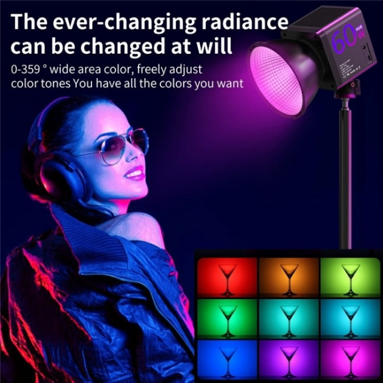 C60R 60W RGB Stage Lamp Professional Video Photography COB Fill Light With 8 Batteries, US Plug, UK Plug, EU Plug