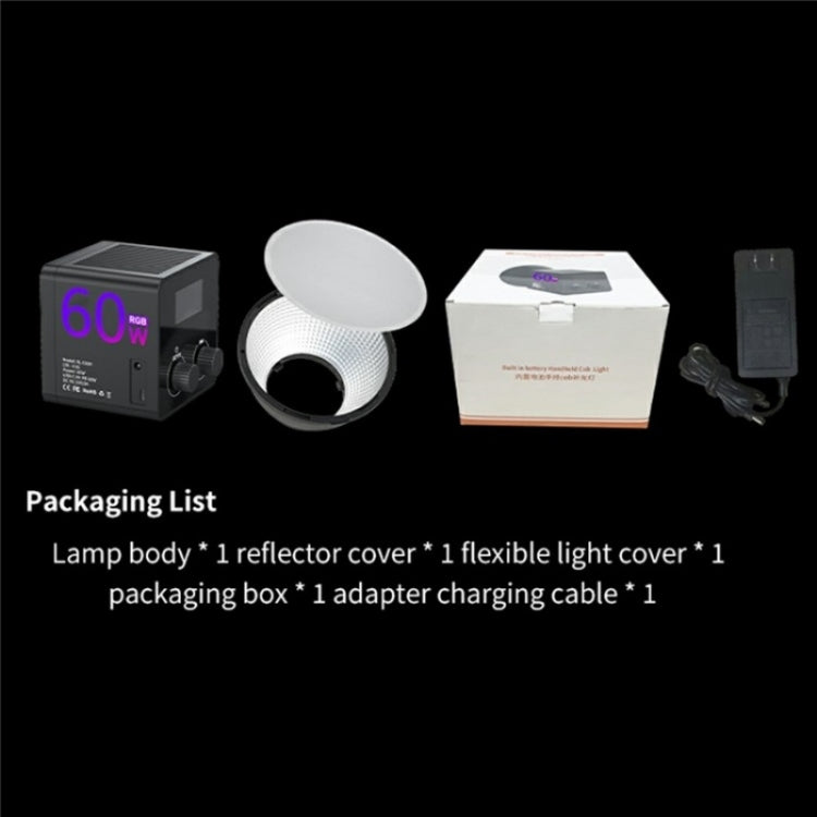 C60R 60W RGB Stage Lamp Professional Video Photography COB Fill Light With 8 Batteries, US Plug, UK Plug, EU Plug