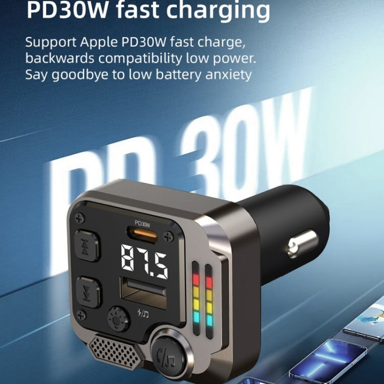 C68 Dual Port Bluetooth FM Transmitter PD 30W Car Charger Music Player Hands-Free Call, C68