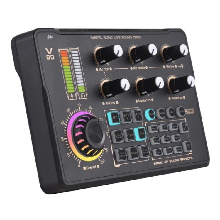 V80 For Mobile Phone Computer Portable Live Streaming Karaoke Sound Card Mixer, V80