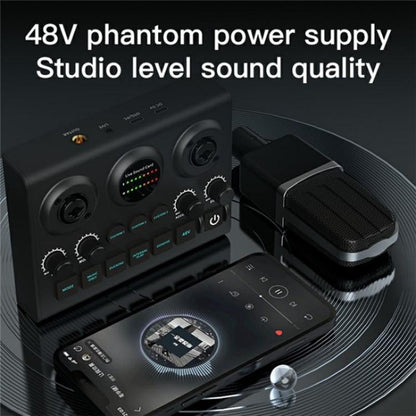 F10 48V Live Streaming Sound Card Audio Mixer Phantom Power Mixer, F10
