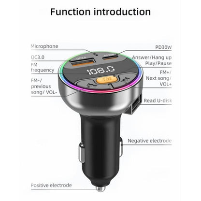 C9S QC3.0 PD 30W Charger FM Transmitter Multifunctional Bluetooth Car MP3 Player, C9S