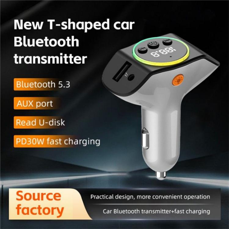C8 Bluetooth 5.3 Receiver Hands-Free Calling with AUX Port Dual USB Port Car Charger, C8 Black, C8 Grey