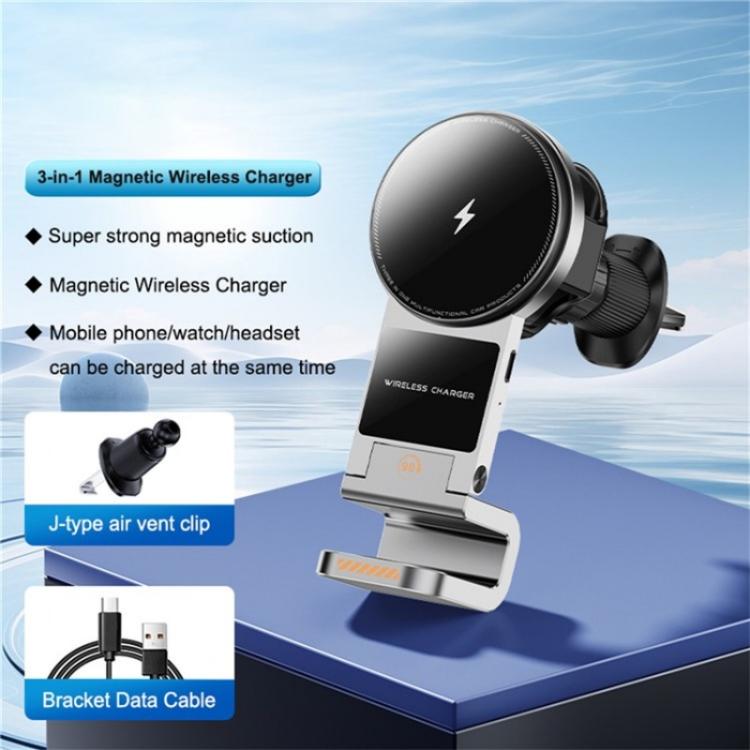 SD16 For Phone Watch Earphone Car Air Vent Phone Holder Magnetic 3 in 1 Wireless Charger, SD16 Black, SD16 Grey