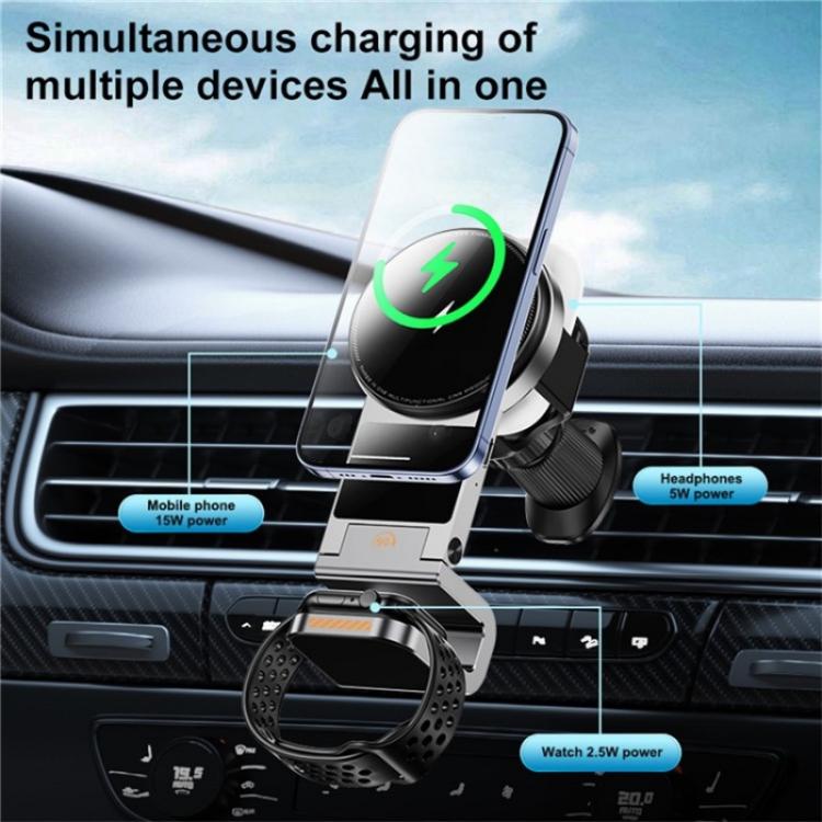 SD16 For Phone Watch Earphone Car Air Vent Phone Holder Magnetic 3 in 1 Wireless Charger, SD16 Black, SD16 Grey