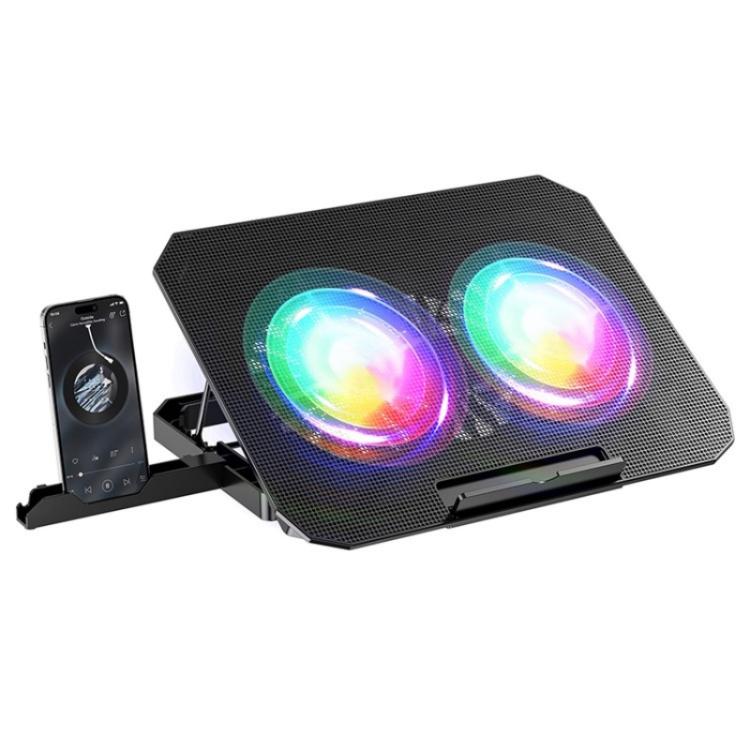 N33 RGB Dual Fans Cooling Pad Adjustable Height Laptop Stand with Phone Holder, N33