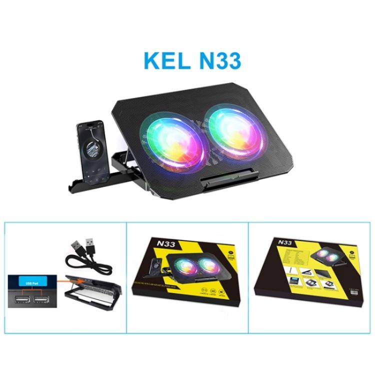 N33 RGB Dual Fans Cooling Pad Adjustable Height Laptop Stand with Phone Holder, N33