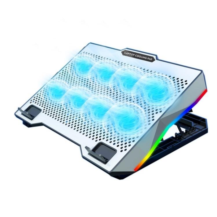 S608 RGB Light 8 Silent Fans Adjustable Height Stand Laptop Cooling Pad with Phone Holder, S608