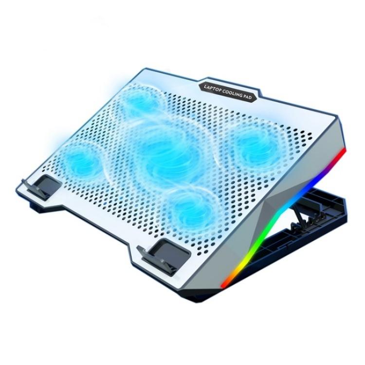S605 RGB Light 5 Silent Fans Adjustable Height Stand Gaming Laptop Cooling Pad, S605