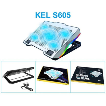S605 RGB Light 5 Silent Fans Adjustable Height Stand Gaming Laptop Cooling Pad, S605