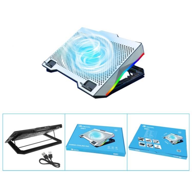 S601 RGB Light Notebook Cooler Adjustable Height Gaming Laptop Cooling Pad, S601