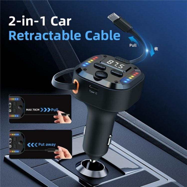C69 PD 30W Fast Charger FM Transmitter Bluetooth Car Charger with Type-C Extendable Cable, C69
