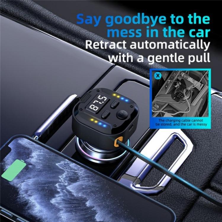 C69 PD 30W Fast Charger FM Transmitter Bluetooth Car Charger with Type-C Extendable Cable, C69