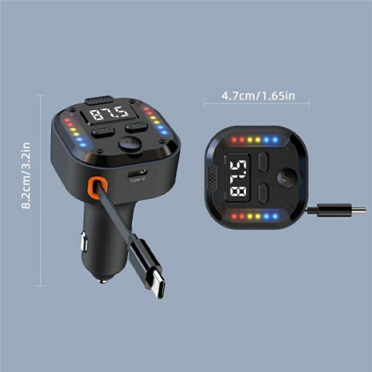 C69 PD 30W Fast Charger FM Transmitter Bluetooth Car Charger with Type-C Extendable Cable, C69