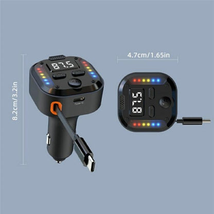 C69 PD 30W Fast Charger FM Transmitter Bluetooth Car Charger with Type-C Extendable Cable, C69