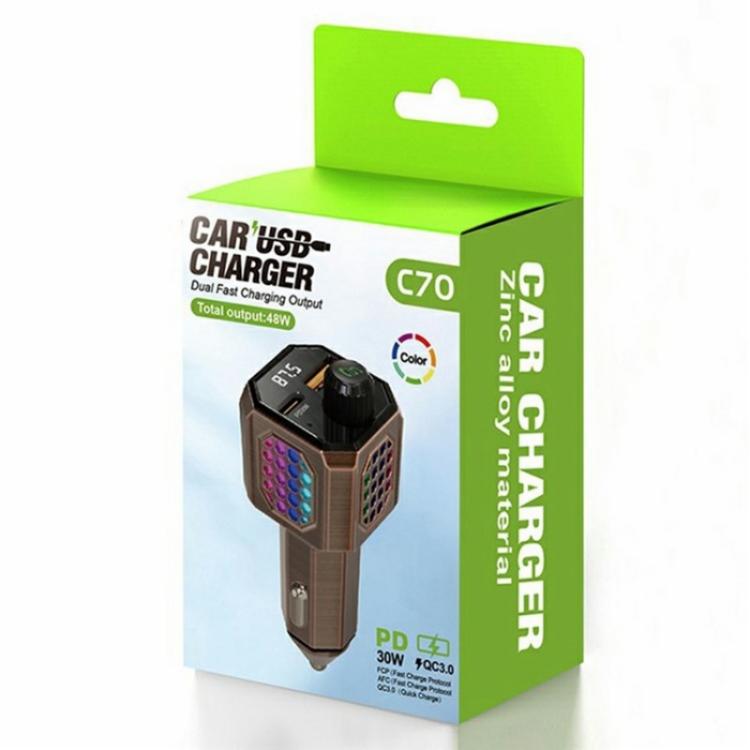 C70 Car Cigarette Lighter Charger Adapter Zinc Alloy PD 30W Fast Charging, C70