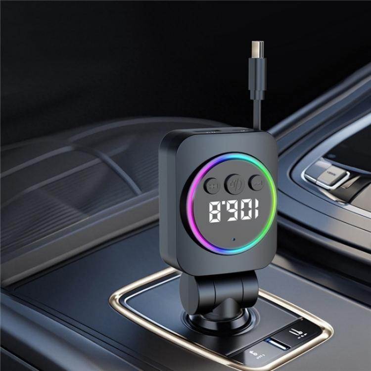 C76 Retractable Cable PD 30W Car Charger Cigarette Lighter Adapter Bluetooth FM Transmitter, C76