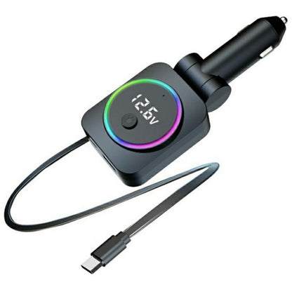 K38 Retractable Cable USB + Type-C Car Charger PD 30W Fast Charging Cigarette Lighter Adapter, K38