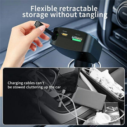 K38 Retractable Cable USB + Type-C Car Charger PD 30W Fast Charging Cigarette Lighter Adapter, K38
