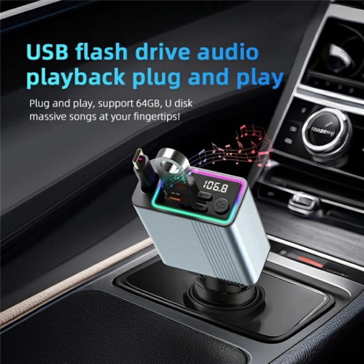 C77 Car Charger FM Transmitter Fast Charging Adapter with PD 30W Extendable Type-C Cable, C77