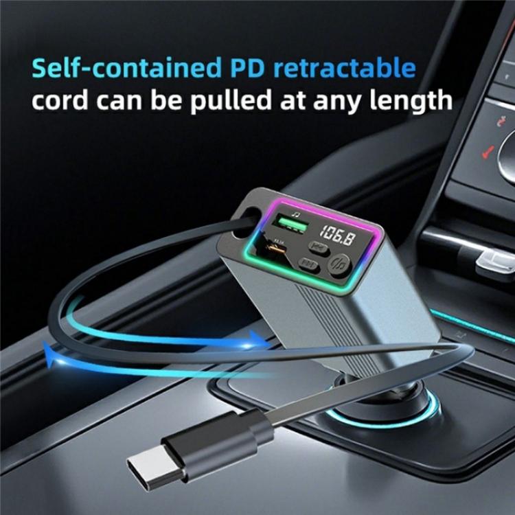 C77 Car Charger FM Transmitter Fast Charging Adapter with PD 30W Extendable Type-C Cable, C77