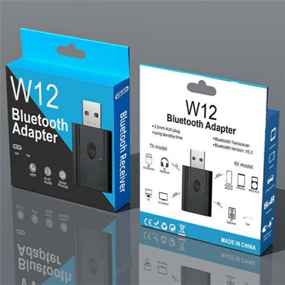 W12 AUX Adapter USB Dongle 2 In 1 Bluetooth 5.3 Car Audio Transmitter Receiver, W12