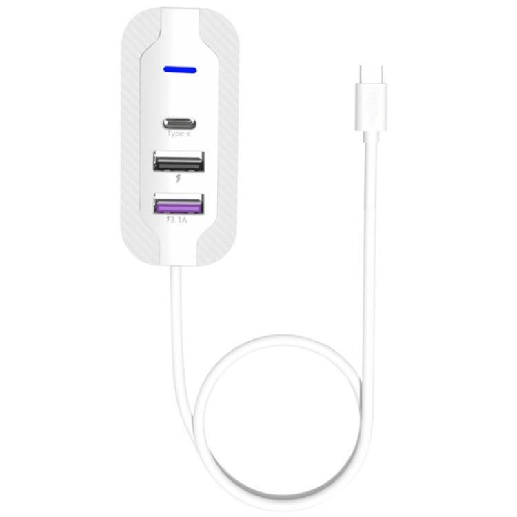 Y4 Car Rear Seat Multi Port Power Expander Type C + Dual USB Fast Charger with Extension Cable, Y4