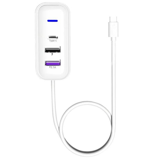 Y3 Car Rear Seat Charger Type-C and Dual USB Fast Charging Adapter with 1m Extension Cable, Y3