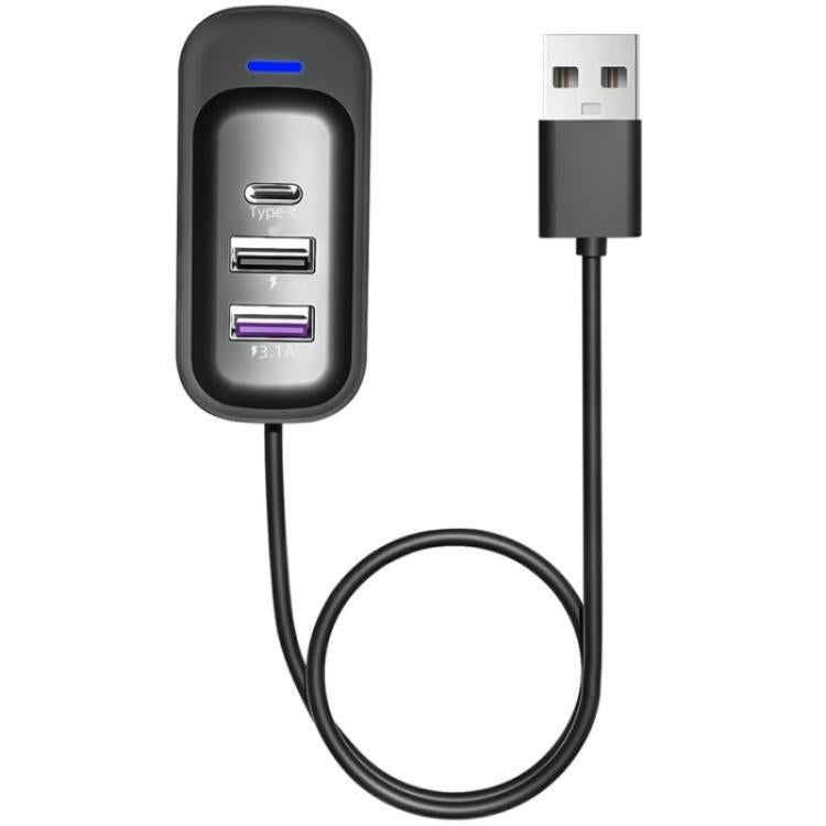 Y1 Type-C and Dual USB Car Rear Seat Charger Fast Charging Adapter with 1m Extension Cable, Y1