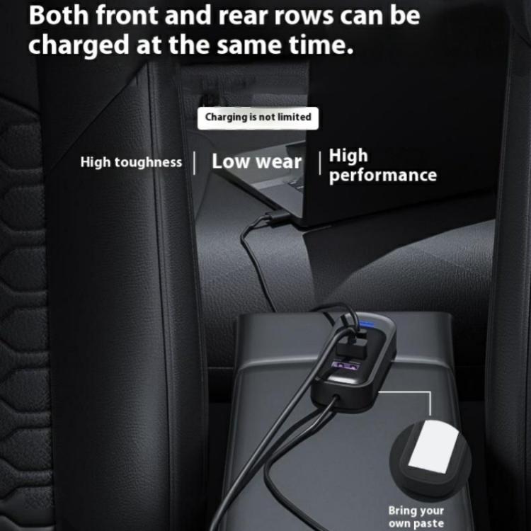 Y1 Type-C and Dual USB Car Rear Seat Charger Fast Charging Adapter with 1m Extension Cable, Y1