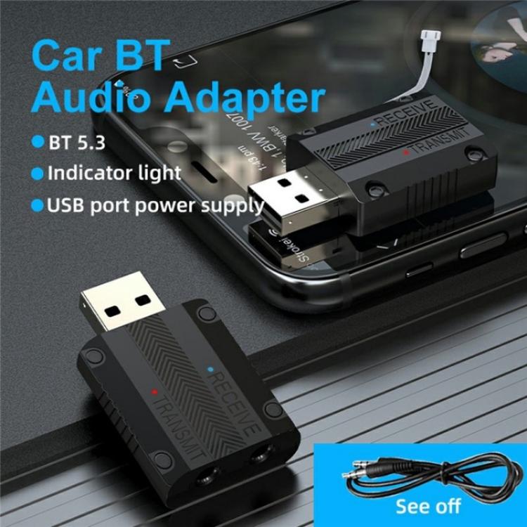 W15 Bluetooth 5.3 AUX Adapter USB Dongle 2 In 1 Car Audio Transmitter Receiver, W15