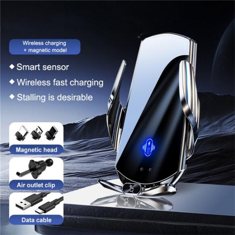 Q15 Car Vehicle Navigation Phone Holder Car Air Vent Mount Magnetic Wireless Charging Stand, Q15 Black, Q15 Silver