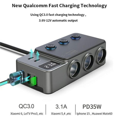 GC06 Voltage Display Cigarette Lighter Adapter Car Charger High Power Fast Charging, GC06