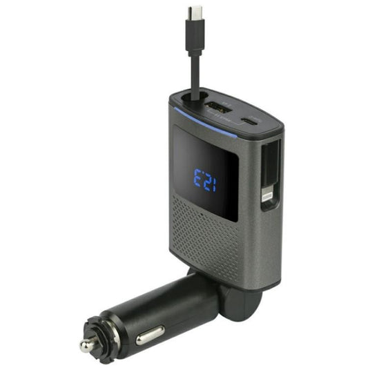GE02 Wth Retractable Type-C Cable Voltage Display Fast Charging Car Charger, GE02