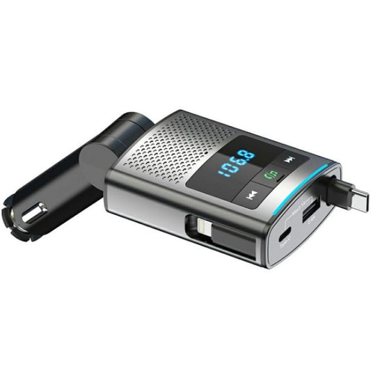 GZ16 With Retraction Type-C Cable Car Voltage Display Charger Bluetooth-Compatible MP3 Player, GZ16