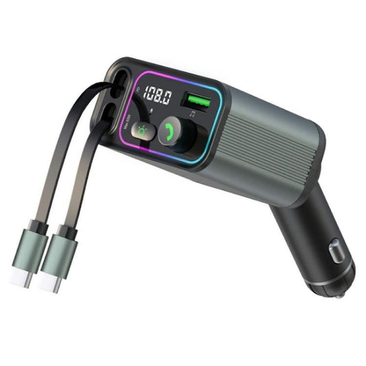 GC08C Dual Type-C Retractable Cables Ambient Light Voltage Display PD 65W Fast Car Charger, GC08C