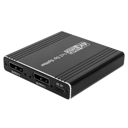 FD 1X2 4K 144HZ Audio Extractor Splitter DisplayPort 1.4 to Dual DisplayPort MST Hub, US Plug