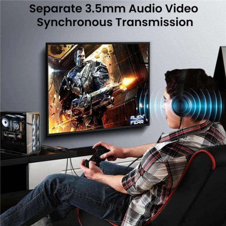 FD 1X2 4K 144HZ Audio Extractor Splitter DisplayPort 1.4 to Dual DisplayPort MST Hub, US Plug