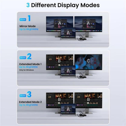 FD 1X2 4K 144HZ Audio Extractor Splitter DisplayPort 1.4 to Dual DisplayPort MST Hub, US Plug