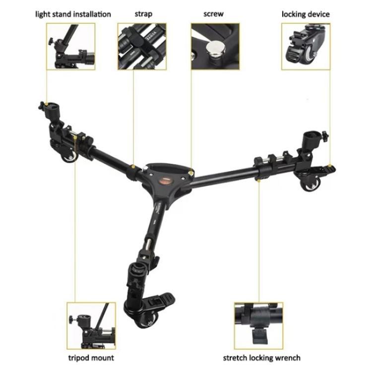 YUNTENG 900L DV Camera Photography Tripod Base Stand Universal Folding 3 Wheels Pulley, 900L