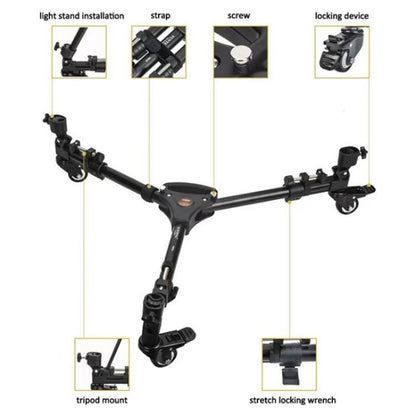 YUNTENG 900L DV Camera Photography Tripod Base Stand Universal Folding 3 Wheels Pulley, 900L