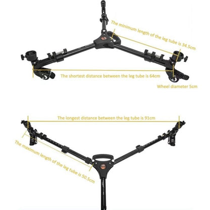 YUNTENG 900L DV Camera Photography Tripod Base Stand Universal Folding 3 Wheels Pulley, 900L